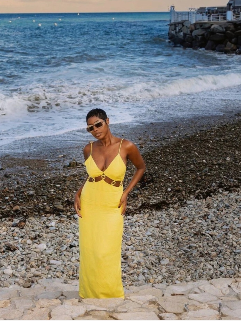 NWT Future Collective x Jenee Naylor Yellow Linen Blend Ring Maxi Dress Size 14 - Picture 10 of 10